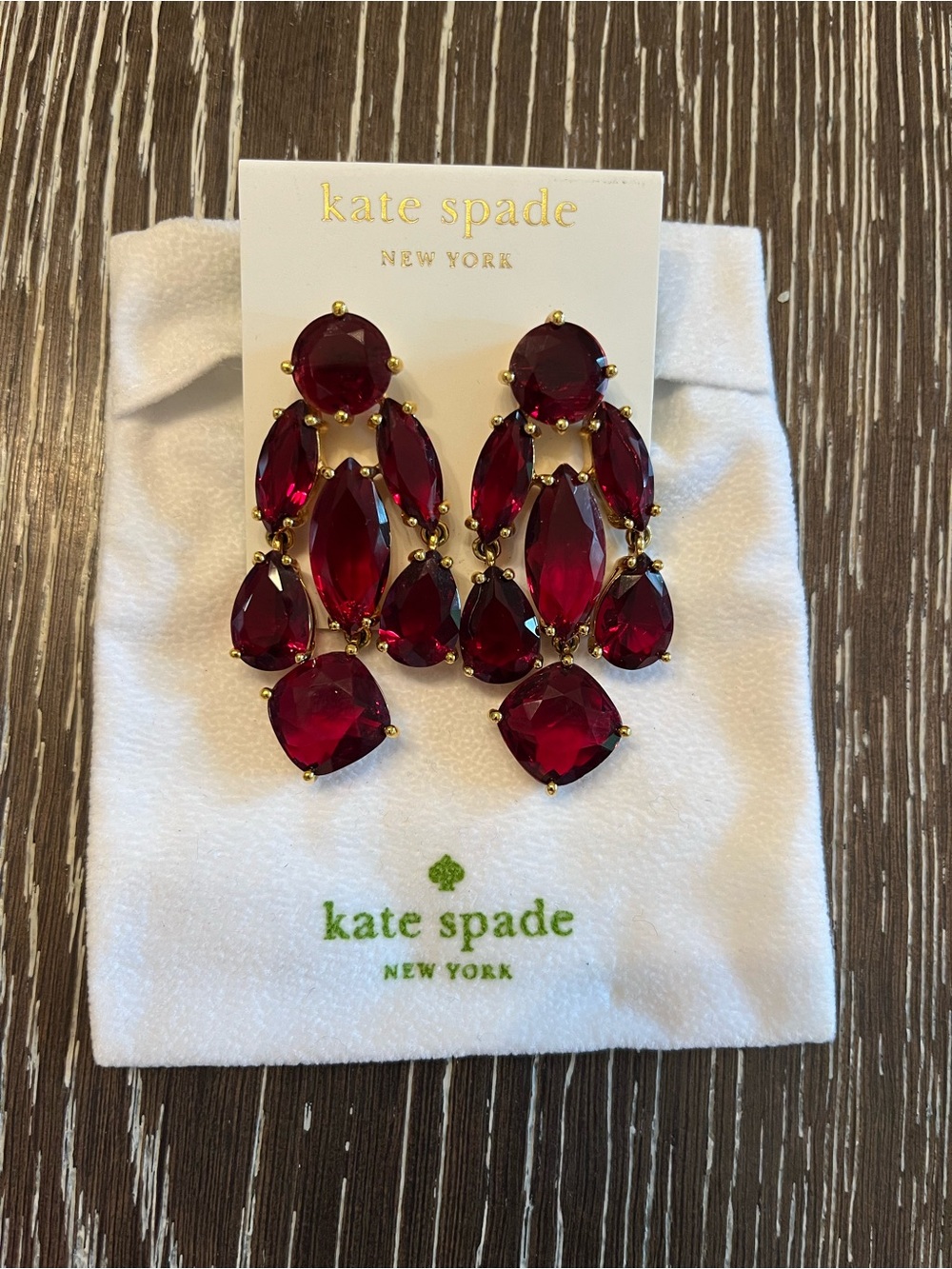 NEW kate spade deep red chandelier crystal earrings